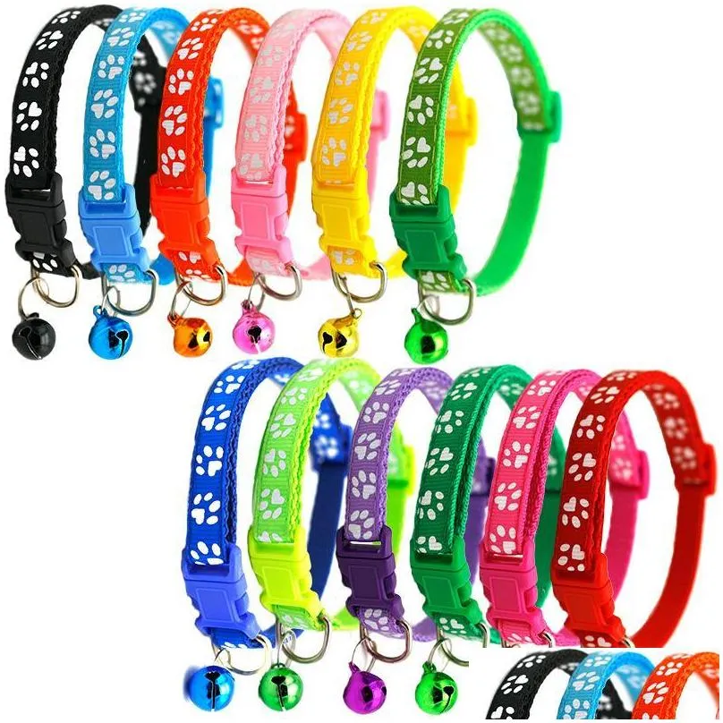 Dog Collars & Leashes Dog Puppy Cat Collar Breakaway Adjustable Cats Collars With Bell Bling Paw Charms Pet Decor Supplies 12Styles Dr Dhume