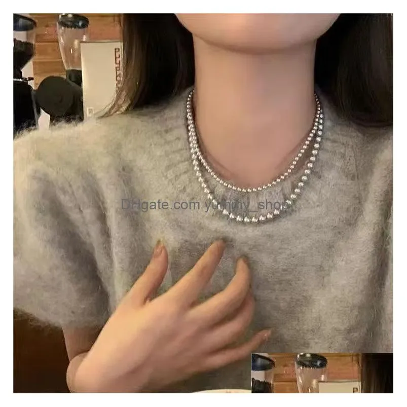 high end grey pearl necklaceretro light luxury fashion 2023 autumn winter sweater chain neckchain accessories