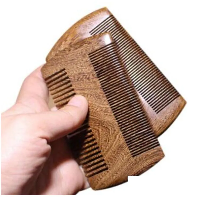 natural sandalwood pocket beard hair combs for men - handmade natural wood comb with dense and sparse tooth