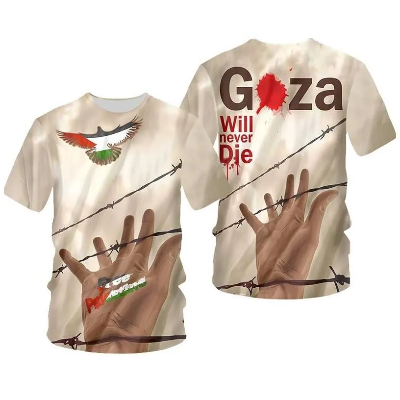 Men`S T-Shirts Mens T-Shirts Palestine Flag 3D T Shirt Women Men Kids Summer Fashion O-Neck Short Sleeve Funny Tshirt Graphics Tees St Dhcmj
