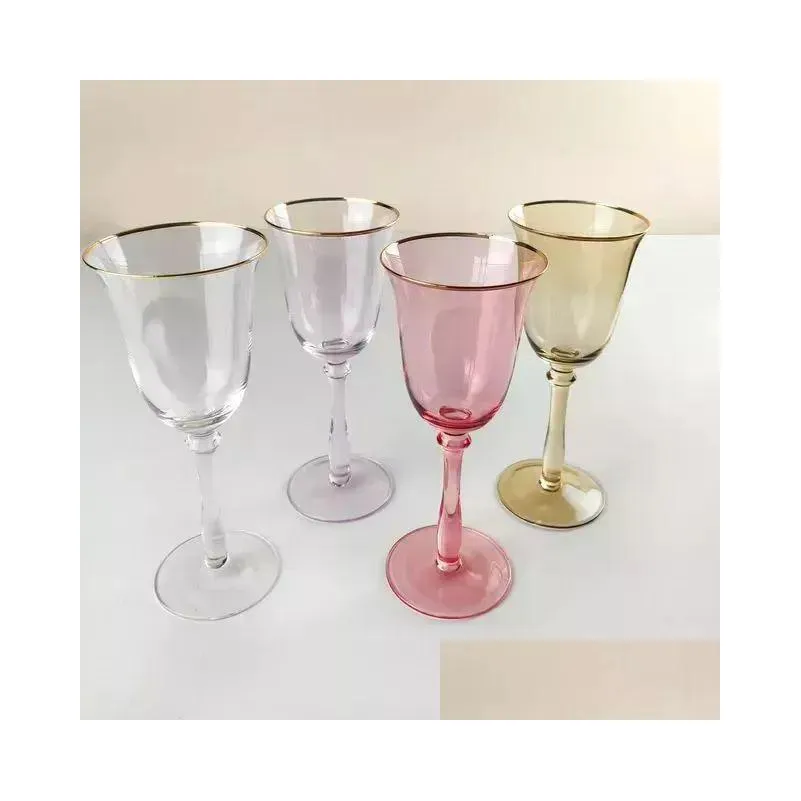 Wine Glasses 300Ml Colored Wine Glass Goblet Red Champagne Saucer Cocktail Swing Cup For Wedding Party Ktv Bar Creative Jy11 Drop Deli Dhbew