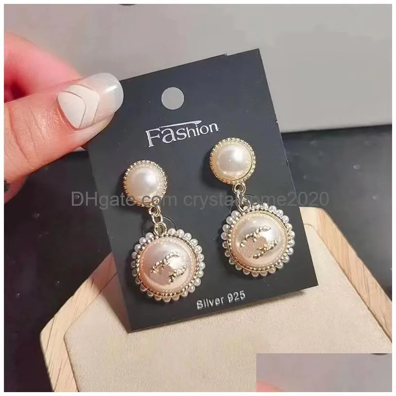 Stud Fashion Large Pearl Stud Earrings Designer Letter Pendant Earring For Women High Quality Jewelry Accessory Gifts S Sier Needle D Dhixb