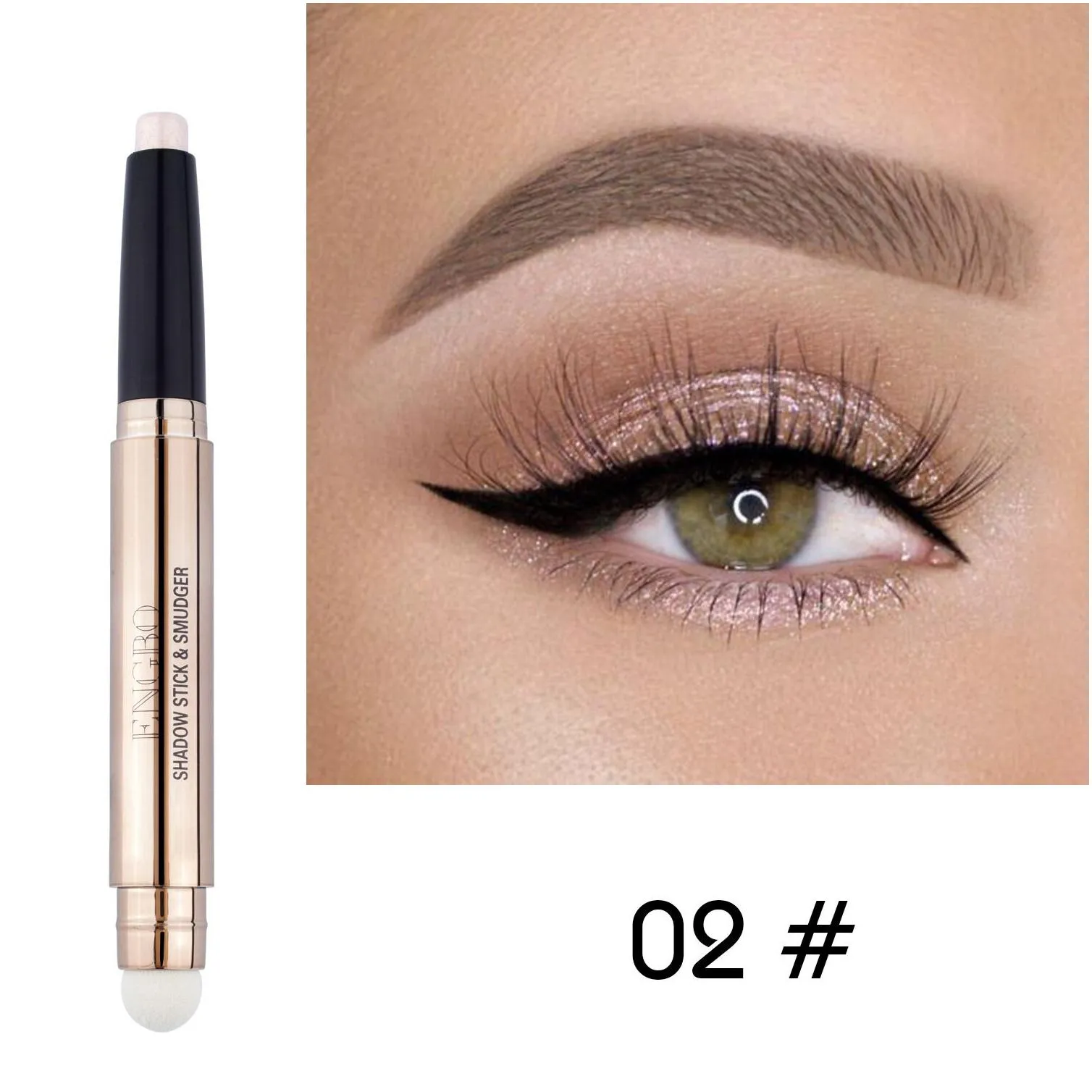 double eyeshadow stick with smudger creamy eyes shadow pencil and blending brush shimmer blue red green make up