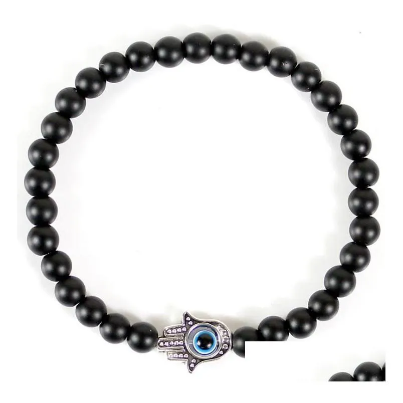 Beaded 20Pcs/Lot Turkish Evil Eyes Beaded Strands Bracelet Black Natural Stone Beads Obsidian Men Braslet For Women Yoga Hand Jewelry Dhepc