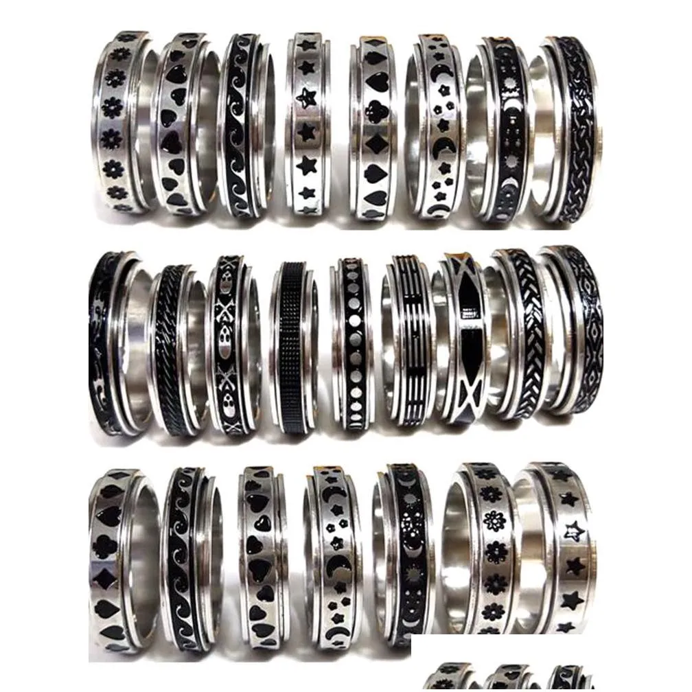 Band Rings 50Pcs Mti-Styles Mix Rotating Stainless Steel Spin Rings Men Women Spinner Ring Wholesale Rotate Band Finger Party Jewelry Dh2A5