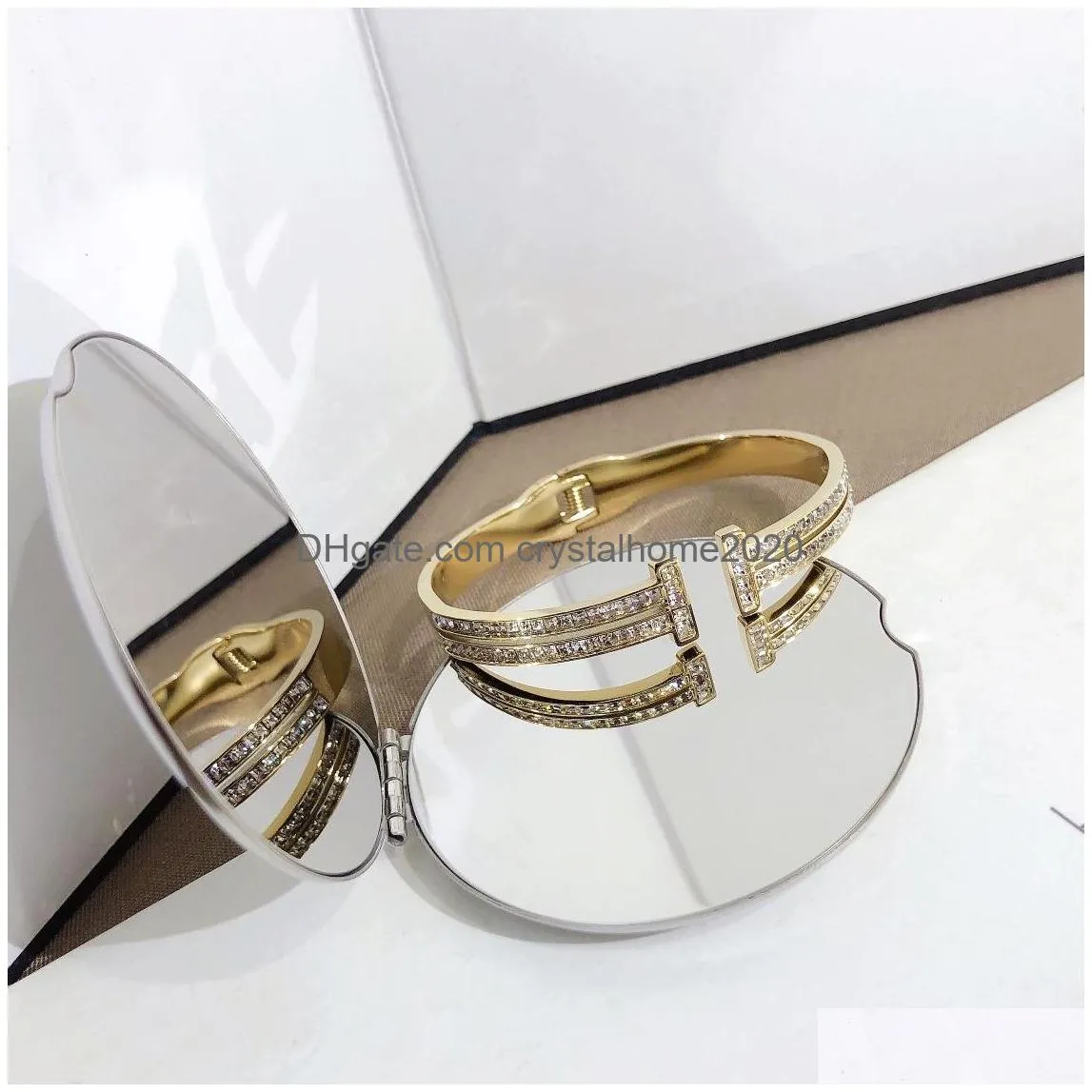 Bangle Classic Bracelets Women Bangle Designer Letter Bracelet Crystal Gold Sier Plated Stainless Steel Wedding Lovers Gift S272 Drop Dhd4K