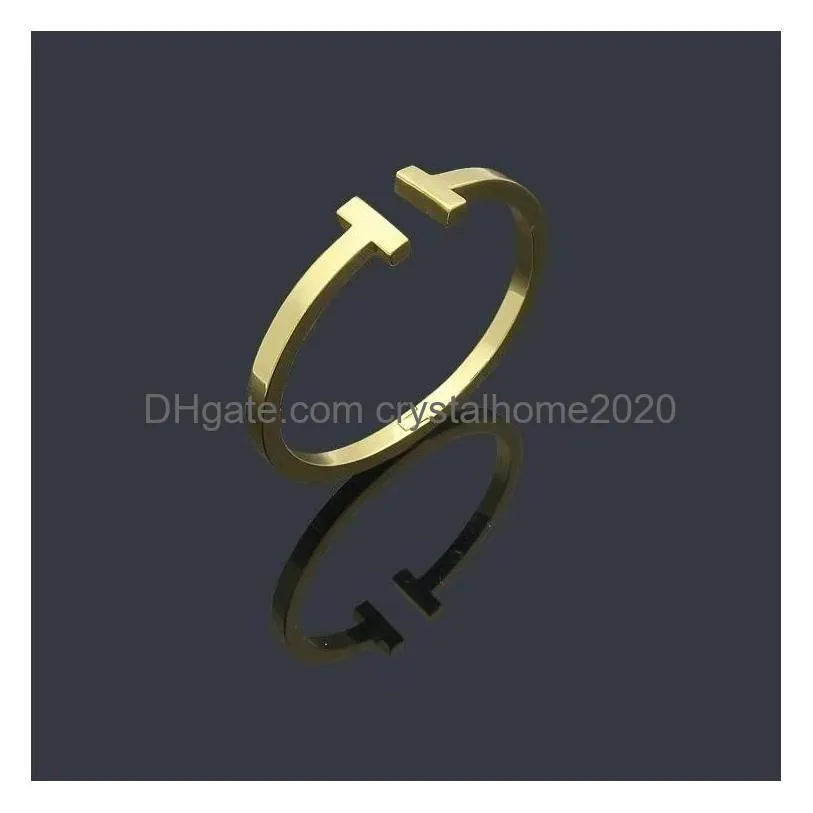 Bangle 2023 Brand T Ly Couple Titanium Steel Cuff High Quality Gold Designer Bracelet Jewelry Drop Delivery Jewelry Bracelets Dht8K