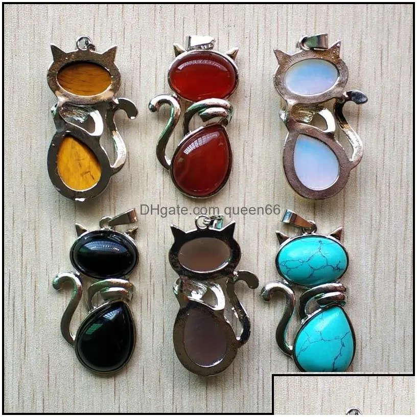 Charms Natural Stone Cat Shape Charms Pendants For Diy Jewelry Making Wholesale Drop Delivery 2021 Findings Components Dhseller2010