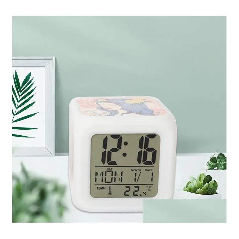 Desk & Table Clocks Express Heat Transfer Smart Square Alarm Clocks Thermal Sublimation On Three Sides Rainbow Light Lg21 Drop Deliver Dhaw8