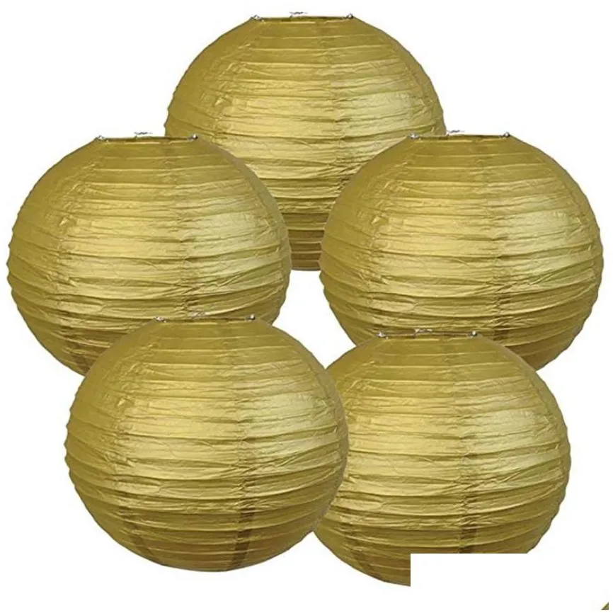 Party Decoration 10 Inch Gold Sier Paper Lanterns Chinese Japanese Style Metallic Color Hanging Party Supplies Decorative For Wedding Dhfx6