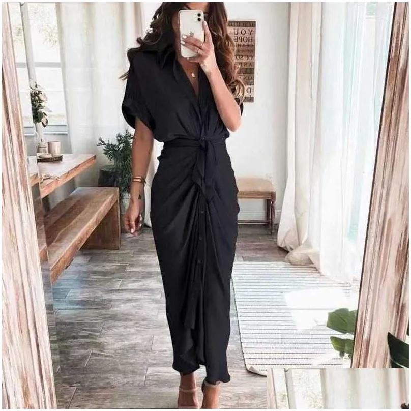 Casual Dresses Retail Women Shirt Dresses Designer Commuting Plus Size S-3Xl Long Dress Fashion Forged Face Clothing Drop Delivery Ap Dhxro