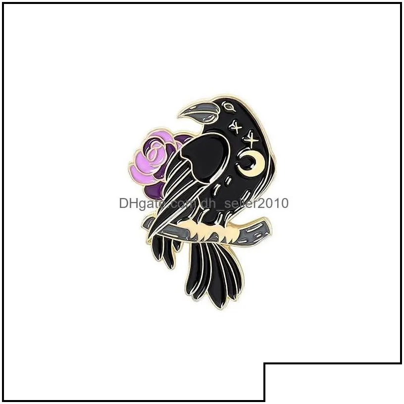 Pins Brooches Gothic Dark Magic Brooches Creative Fashion Crow Skeleton Rose Enamel Pins Personality Unique Badges Lapel Backpack Je