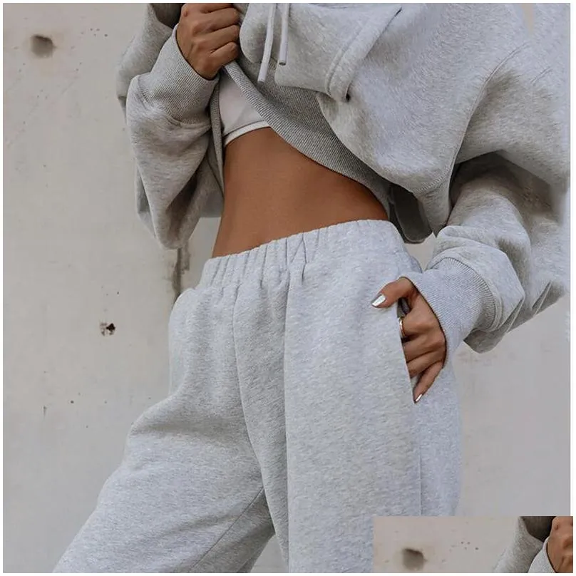 Women`S Tracksuits Women Sport Tracksuits Two Piece Clothing Set Tracksuit Solid Color Hoodie Sweatshirt Long Pant Jogger Outfit Fema Otyqu