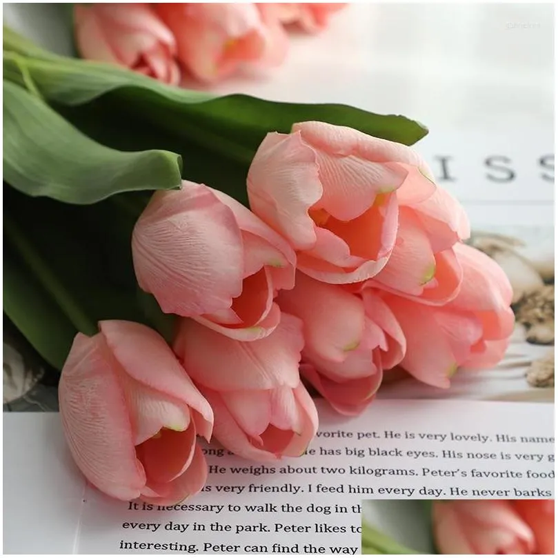 decorative flowers high quality artificial flower tulip bouquet real feel peony orchids fake for wedding home garden decor