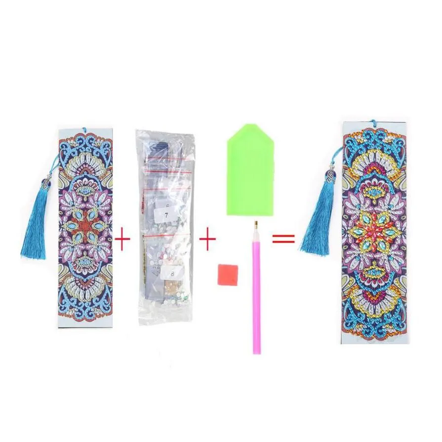 Bookmark Wholesale Diy Diamond Painting Bookmark With Tassel Mandala Flower Printing For Valentines Day Graduation Birthday Embroidery Dh3Rj