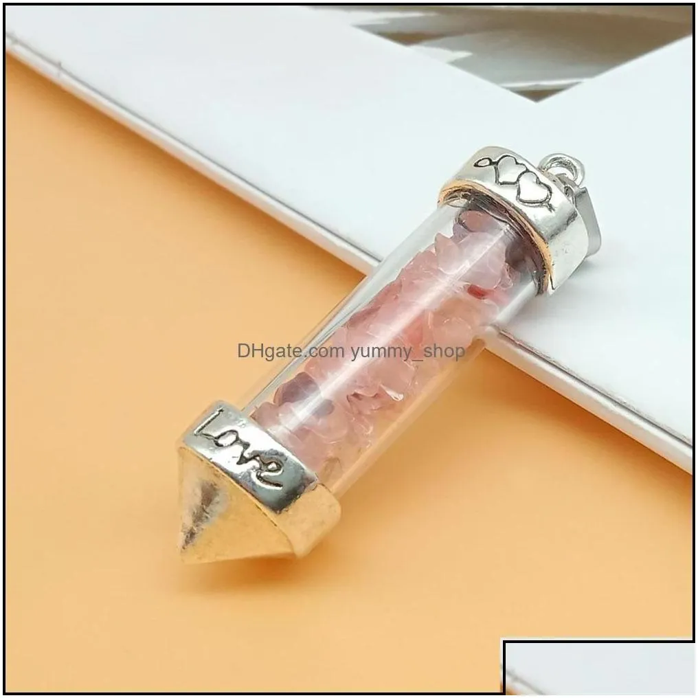 Charms Jewelry Findings Components Glass Gravel Wishing Bottle Pendant Seven Chakra Divination Dowsing Cone Point Pen Dh69F