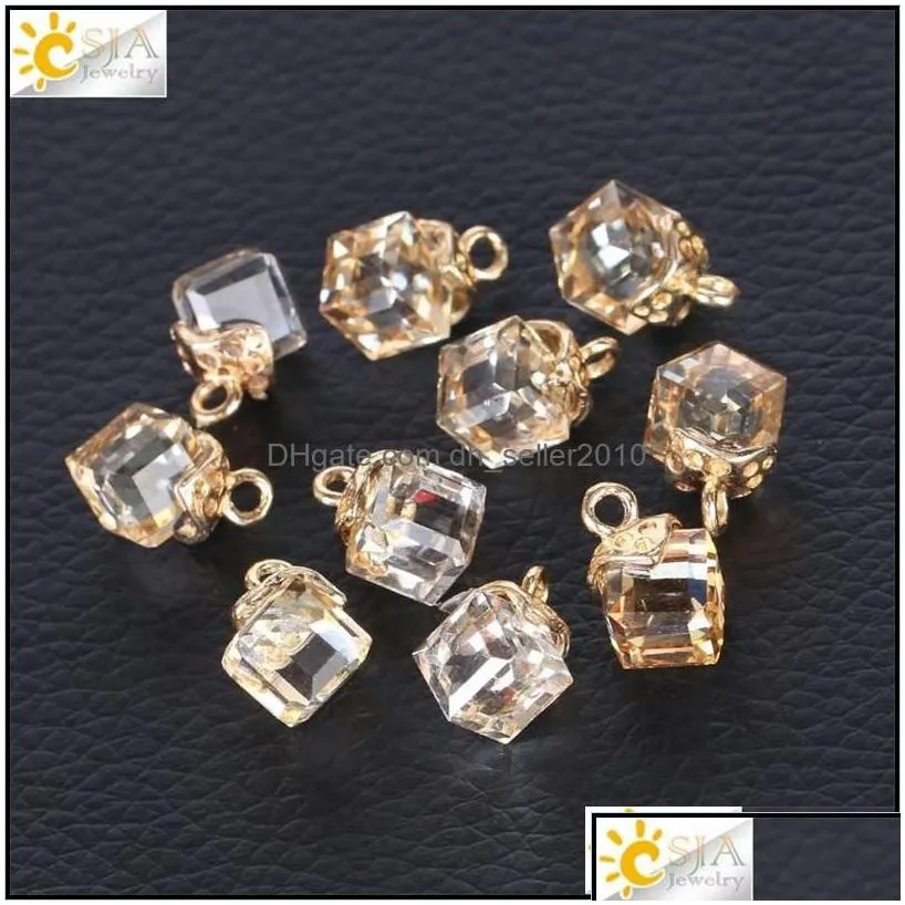 Charms 10Pcs Jewelry Findings Faceted Cube Glass Loose Beads 13 Color Square Shape 2Mm Hole Austrian Crystal Bead For Bracelet Diy Dr