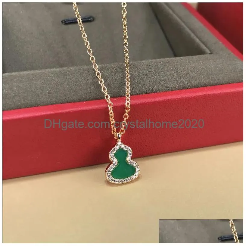 Pendant Necklaces Designer Jewelry Diamond Pendant Classic Titanium Steel Diamonds Bottle Gourd Necklaces Gold Plated Women Luck Neckl Dhsx9