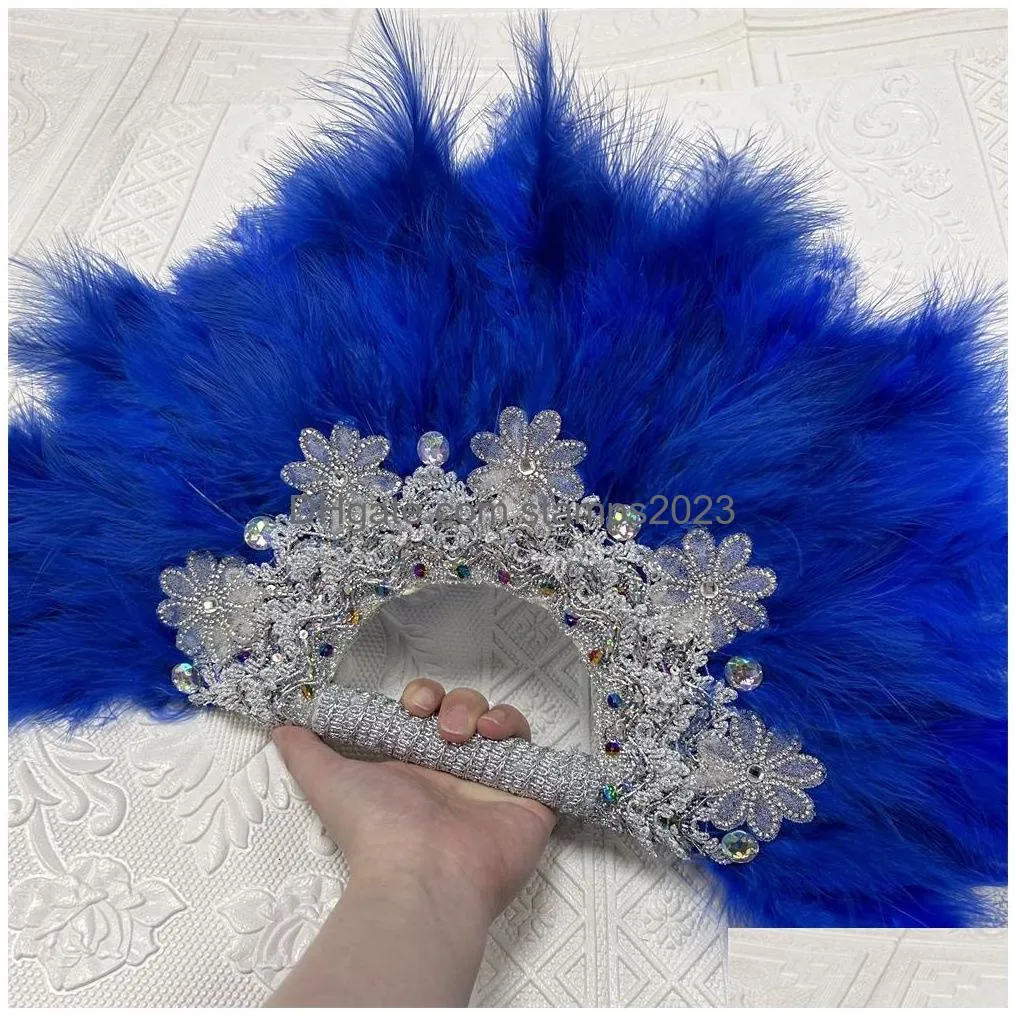 Other Hand Tools 1Pcs African Turkey Feather Fan Handmade Fans For Wedding Party Decoration With Stones Held Drop Delivery Dhdl3