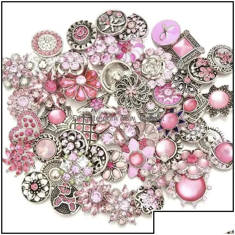 Clasps Hooks Noosa Pink Ginger Snap Button Clasps Jewelry Findings Crystal Chunks Charms 18Mm Metal Snaps Buttons Fact Dhseller2010