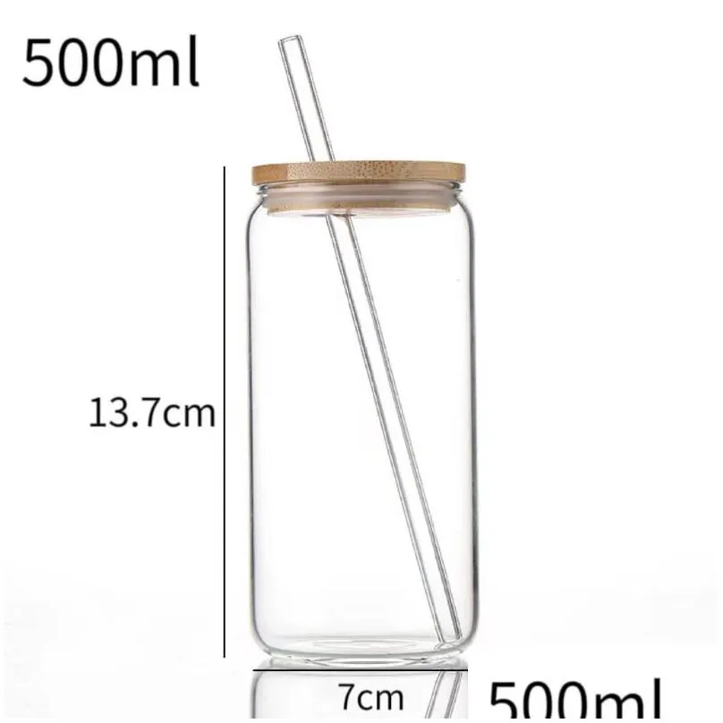 Tumblers Usa Ca Warehouse Wholesale Glass Bottle With Bamboo Lid St 16Oz 500Ml Water Drink Jar Juice Cup Milk Drop Delivery Home Garde Dhjzs