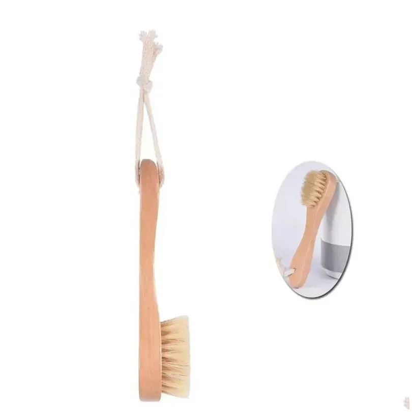 Bath Brushes, Sponges & Scrubbers Bath Brush For Women Men Oval Mas Brushes Wooden Handle Natural Fine Bristle With Hanging Rope Jn10 Dhgmh