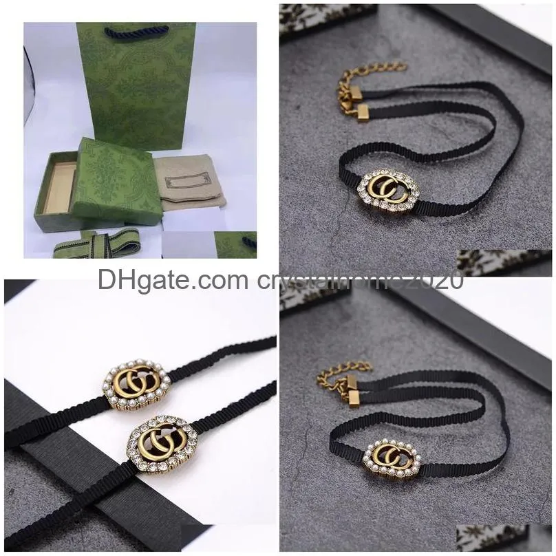 Chokers Jewelry Chokers Designer Alphabet Black Rope Necklace Imported Simation Diamond Pearl Counter Consistent Brass Material Drop D Dhui2