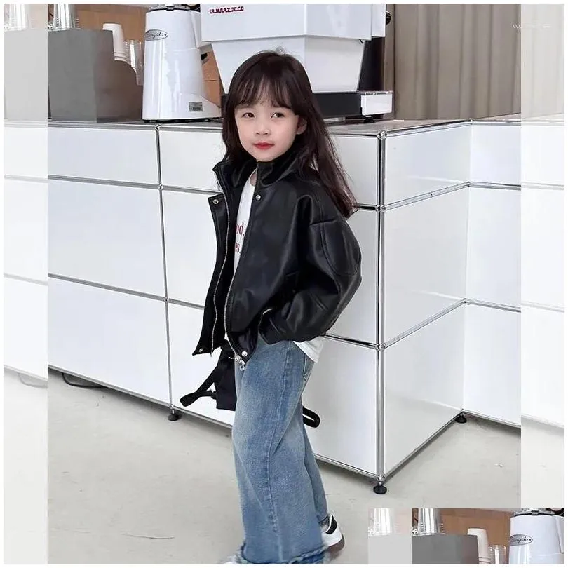 jackets children leather jacket cool stand collar pu coat boys and girls 2024 autumn winter stylish handsome top
