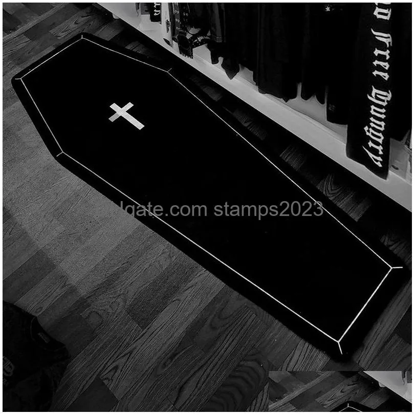 Carpet Gothic Demon Skls Cross Floor Non-Slip Punk Area Rug Home Bathroom Bedroom Mat Decoration For Halloween Drop Delivery Dhmdg