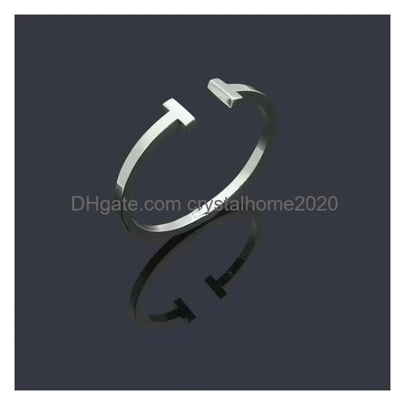 Bangle 2023 Brand T Ly Couple Titanium Steel Cuff High Quality Gold Designer Bracelet Jewelry Drop Delivery Jewelry Bracelets Dht8K