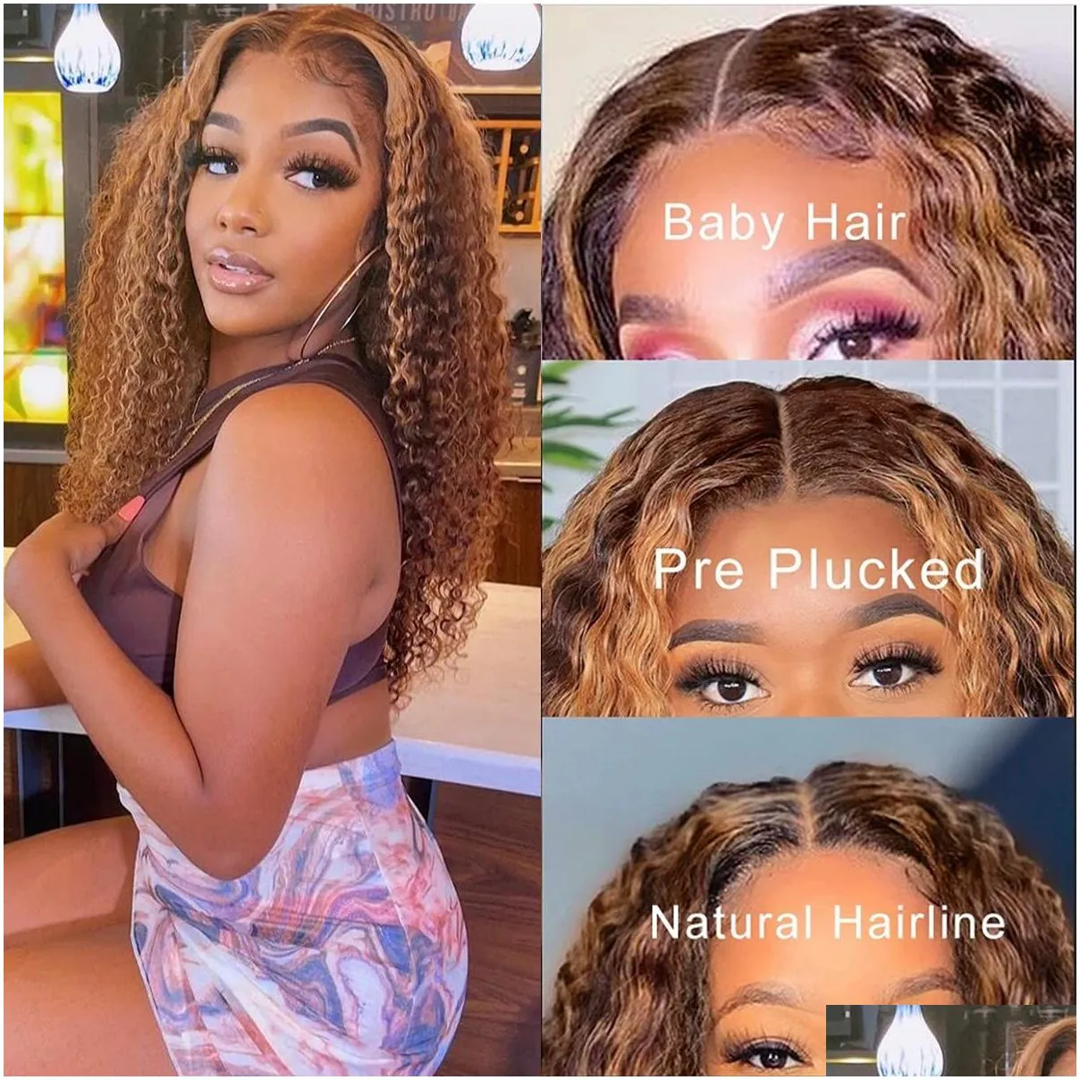 brazilian13x4 honey blonde deep wave frontal wig hd lace front simulation human hair wigs 40inch highlight ombre curly wig for black