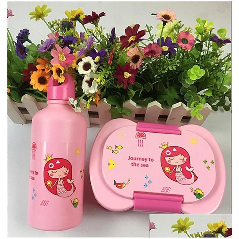 Dinnerware Sets Wholesale Directly Supply Cartoon Children Plastic Lunch Box With Water Bottle Set Drop Delivery Home Garden Kitchen, Dhqdr