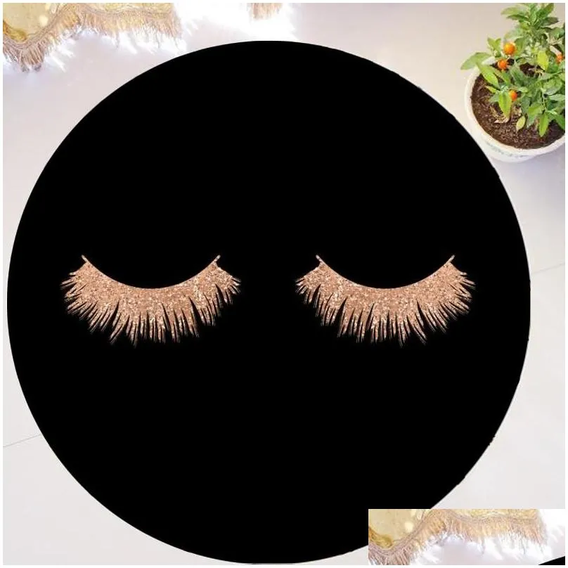 Carpets Girly Rose Gold Eyelash Makeup Round Carpet Rug Spark Drip Eye Lashes Mat Area For Living Room Chair Beauty Salon Home Drop D Dhkxk