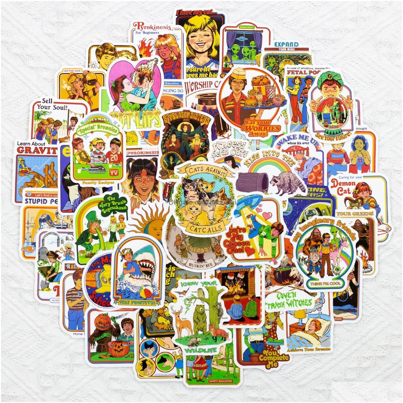 50pcs mixed cartoon retro ghost graffiti anime stickers luggage diy skateboard laptop helmet guitar sticker decals toys