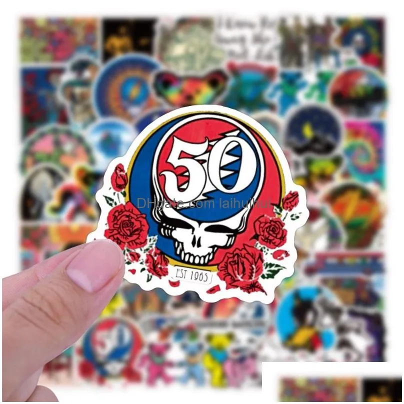 50pcs rock band grateful dead sticker rock and roll graffiti kids toy skateboard car motorcycle bicycle stickers decals wholesale