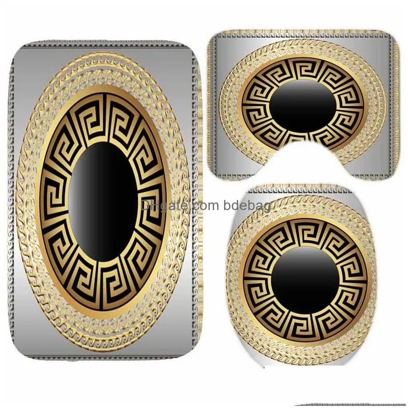 shower curtains geometric greek key meander mandala pattern curtain and carpet set abstract bathroom mat toilet decorative 230403