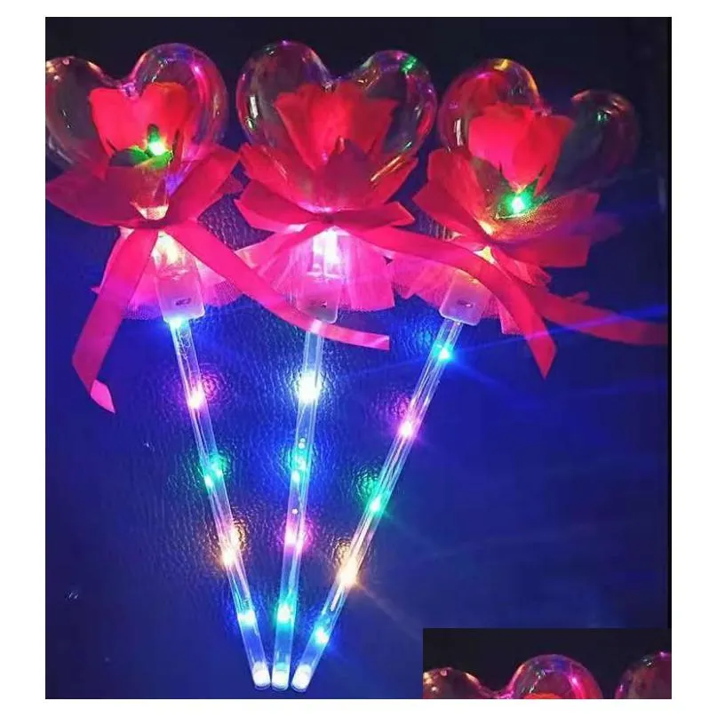Party Decoration Led Party Favor Decoration Light Up Glowing Red Rose Flower Wands Clear Ball Stick For Wedding Valentines Day Atmosph Dh0Tp
