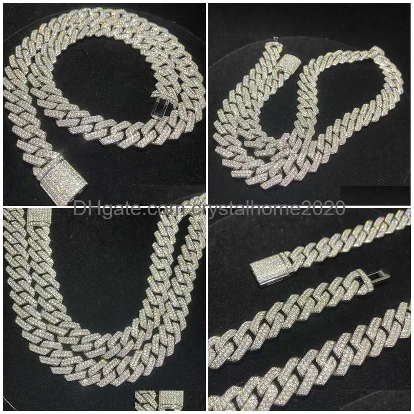 Chains Iced Out Chains Bracelet Bling Moissanite Diamond Cuban Link Chain Hip Hop Men Jewelry Necklace Drop Delivery Jewelry Necklaces Dhuow