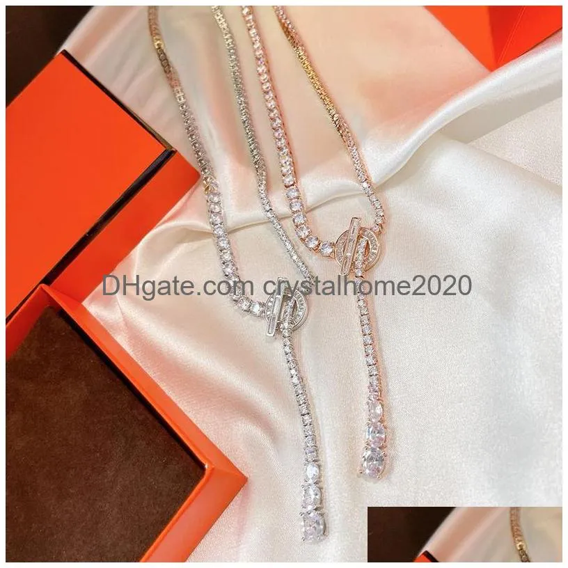 Pendant Necklaces Fashion Women Jewelry Sier Necklace Simple Exquisite Q-Shaped Tal Bar Square Diamond Design Charm Noble Designer Gor Dhfpb