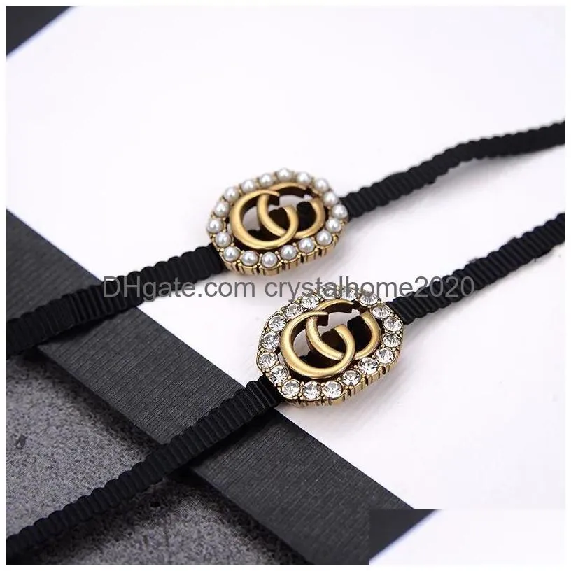 Chokers Jewelry Chokers Designer Alphabet Black Rope Necklace Imported Simation Diamond Pearl Counter Consistent Brass Material Drop D Dhui2