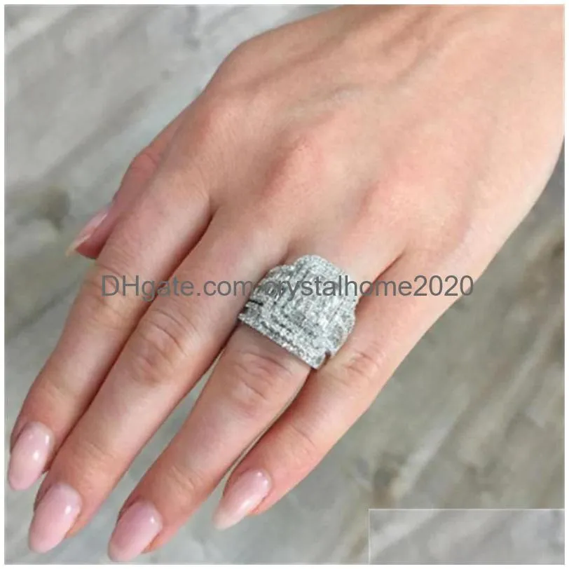 Wedding Rings Charm Female White Crystal Stone Ring Set For Women Vintage Bridal Square Engagement Wholesale Drop Delivery Dhbju