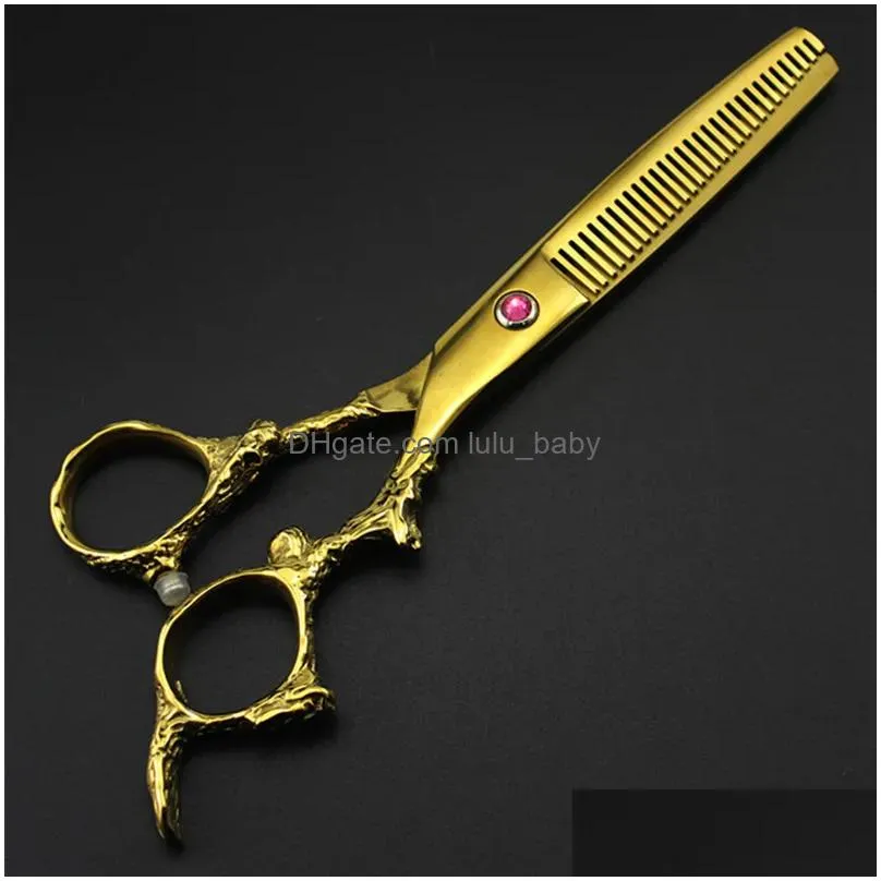 professional japan 440c 6 gold dragon hair scissors haircut thinning barber haircutting cutting shears hairdressing 220222