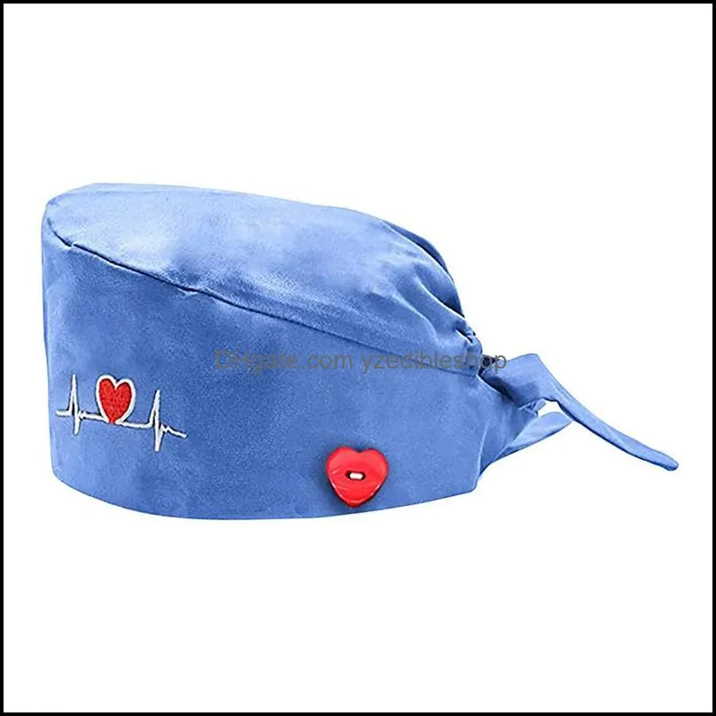 Beanie/Skull Caps Embroidery Beanie Heart Shape Cotton Adjustable Nurse Caps Surgical Women Veterinary Pet Shop Scrub Hat Dentist Dust Ot6Vn