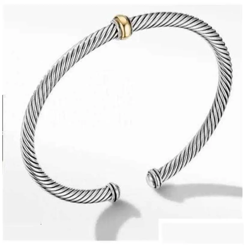 Cuff Wedding Bracelet Women Crystals Two Color 18K Gold Plated Wire Rope Simple Open Love Charmed Bracelets 5Mm 4Mm Hip Hop Designer Dhbj7