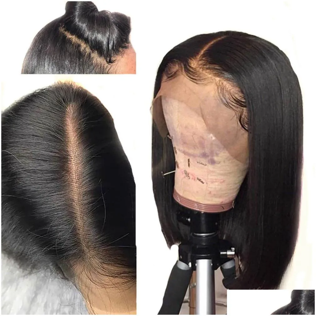 Human Hair Wigs 13X6 Straight Human Hair Lace Front Wigs Black Women Deep Parting With Baby Pre Plucked Brazilian Remy Drop Delivery H Dhshr