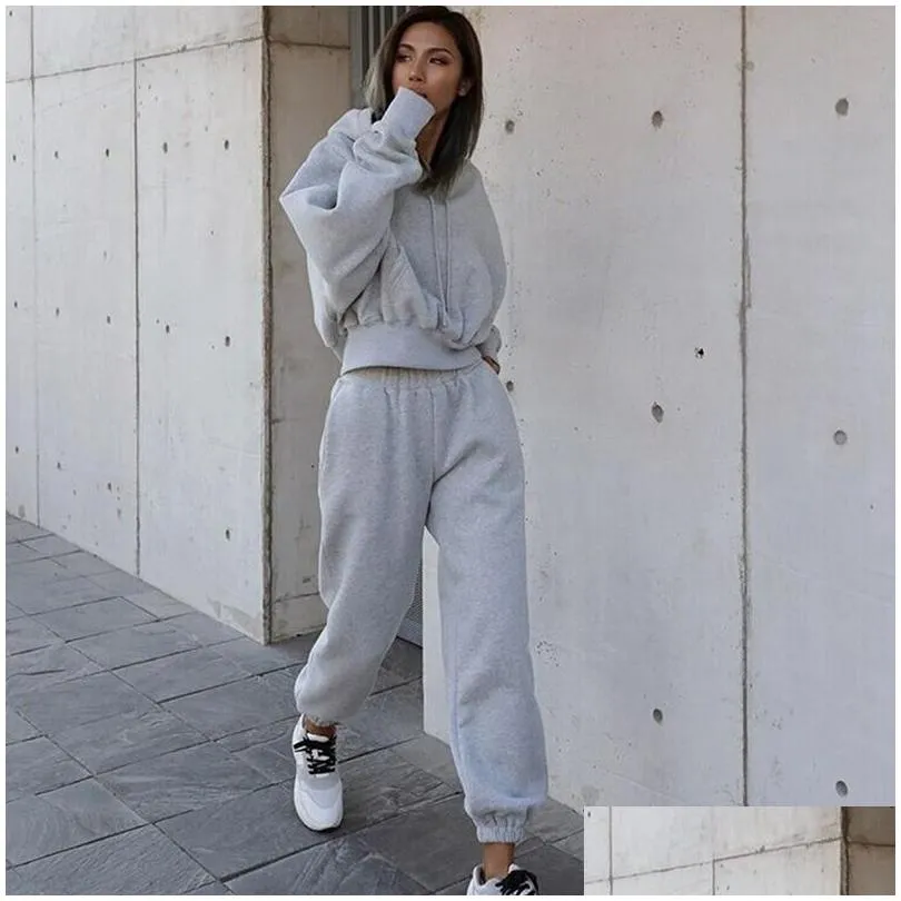 Women`S Tracksuits Women Sport Tracksuits Two Piece Clothing Set Tracksuit Solid Color Hoodie Sweatshirt Long Pant Jogger Outfit Fema Otyqu