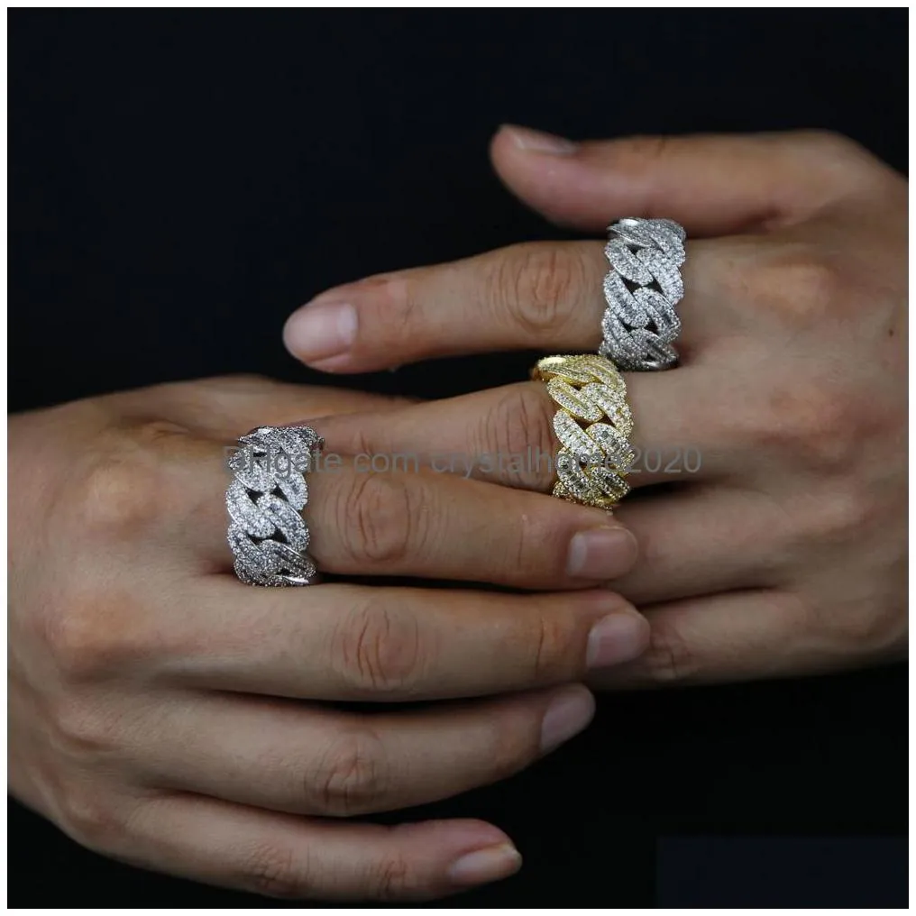 Band Rings Iced Out Bling Men Finger Jewelry Fl Paved Rec Cubic Zirconia 5A Cz Cuban Link Chain Engagement Ring 221107 Drop Delivery Dhnfa