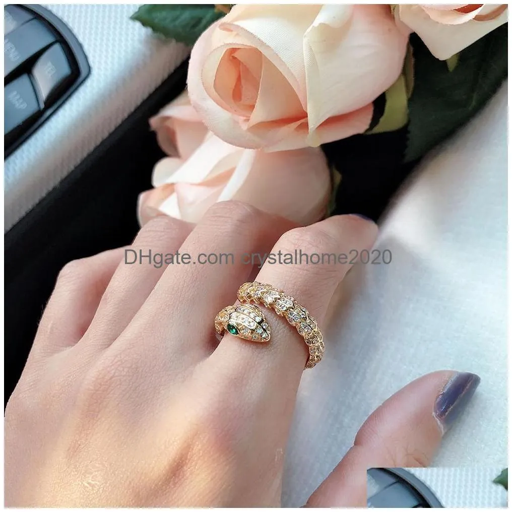 With Side Stones Ring Golden Classic Fashion Party Jewelry For Women Rose Gold Wedding Luxurious Fl Drilling Snake Open Size Drop Del Dh3Mg