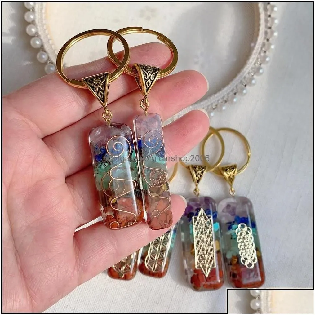 Key Rings 7 Chakras Orgonekey Keychain Energy Orgonite Crystal Stone Healing Amet Clasp For Car Meditation Reiki Om Luck Dhseller2010