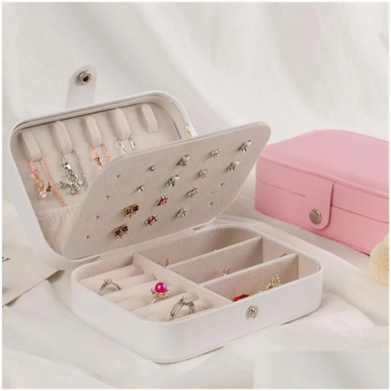 Storage Boxes & Bins 8 Colors Double Layer Pu Smooth Storage Box Convenient Earrings Necklaces Rings Cosmetics Jewelry Boxes 16X11X5 C Dhjlo